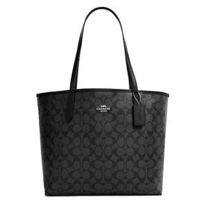 Coach City Tote In Signature Canvas  Silver/Graphite/Black
